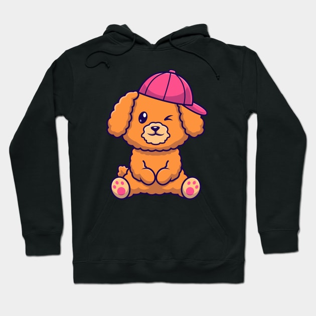 Cute Poodle Dog Sitting With Hat Cartoon Hoodie by Catalyst Labs